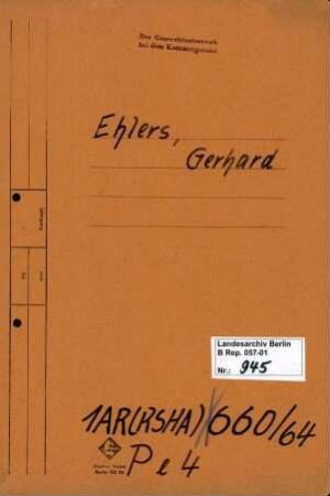 Personenheft Gerhard Ehlers (*24.02.1912, +14.10.1943), SS-Obersturmführer
