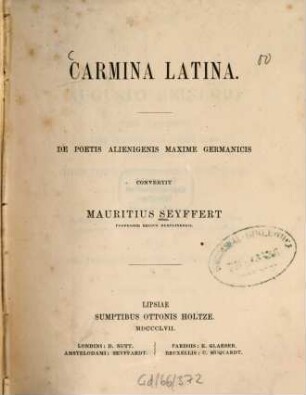 Carmina latina : de poetis alienigenis maxime germanicis