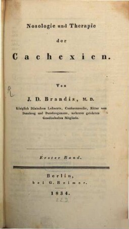 Nosologie und Therapie der Cachexien, 1