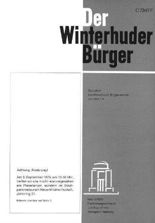 Heft IV / 1975 : Zeitschrift des Winterhuder Bürgervereins von 1872 r.V. Heft IV / 1975 Erscheinungszeitraum: Juli/August 1975
