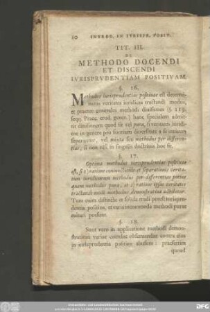 Tit. III. De Methodo Docendi Et Discendi Iurisprudentiam Positivam.