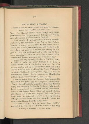 My Russian Records. A Continuation of Russian Contributions to Central Asian Cartography and Geography.