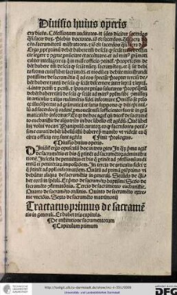 Tractatus primus de sacramentis in generali. Et habet tria capitula.