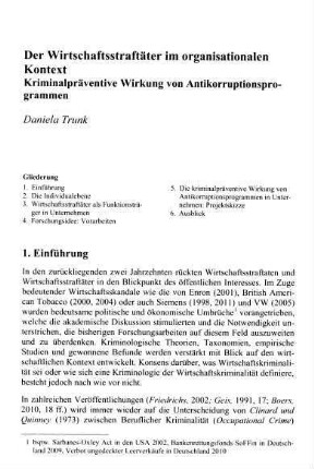 421-431, Der Wirtschaftsstraftäter im organisationalen Kontext. Kriminalpräventive Wirkung von Antikorruptionsprogrammen
