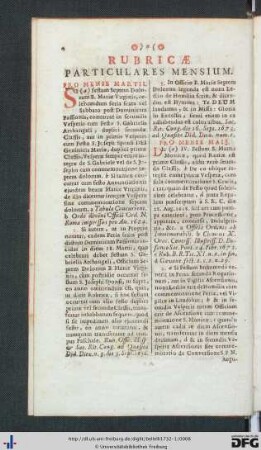Rubricae Particulares Mensium.