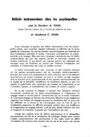 438-445, Déficits instrumentaux chez les psychopathes