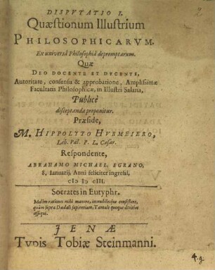 1: Disputationes quaestionum illustrium philosophicarum