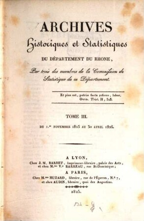 Archives historiques et statistiques du Département du Rhône. 3. 1826