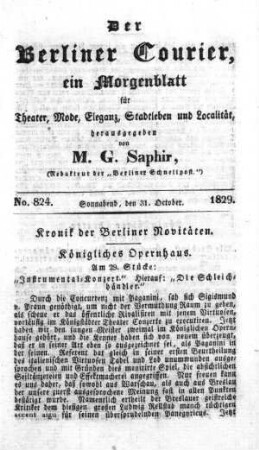 No. 824, Sonnabend, den 31.October 1829