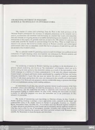 Awakening Interest In Western Science & Technology In Ottoman Syria