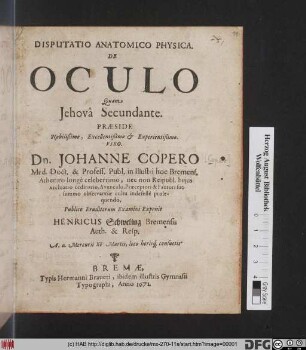 Disputatio Anatomico Physica De Oculo