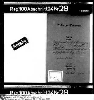 Beschwerden des Osnabrücker Domkapitels über Bischof Franz Wilhelm und dessen Nichteinhaltung der Kapitulation