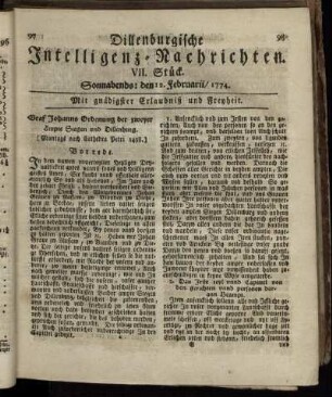 Sonnabends: den 12. Februarii 1774.