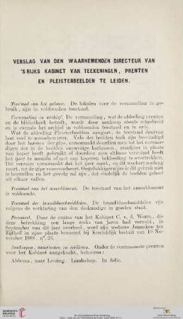 Verslag van den waarnemenden directeur van's Rijks Kabinet van Teekeningen, Prenten en Pleisterbeelden te Leiden