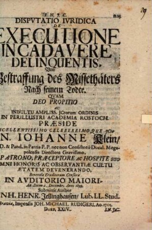 Disp. iur. de executione in cadavere delinquentis