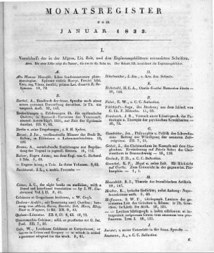Monatsregister vom Januar 1833