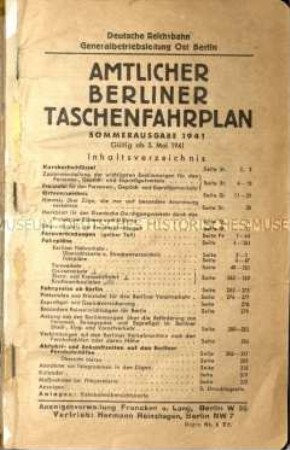Berliner Taschenfahrplan. Sommer 1941