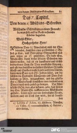 Das 7. Capitel. Von denen Abschieds-Schreiben.