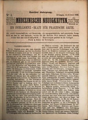 Medizinische Neuigkeiten für praktische Ärzte : Centralbl. für d. Fortschritte d. gesamten medizin. Wissenschaften. 2. 1852