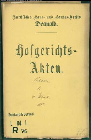 Rahden, Hermann zu Bielefeld gegen Wilhelm Dietrich de Wend zum Crassenstein - Schuldforderung