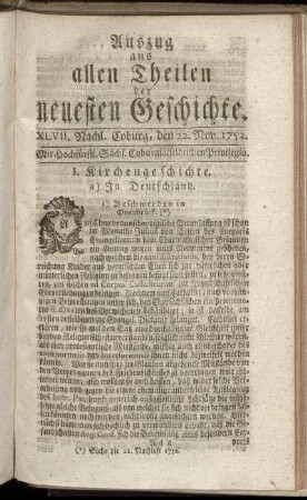 XLVII. Nachlese. Coburg, den 22. Nov. 1752.