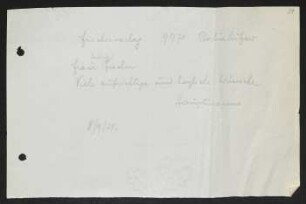 Brief von Gerhart Hauptmann an Hedwig Fischer an S.-Fischer-Verlag , geschrieben von Ludwig Jauner