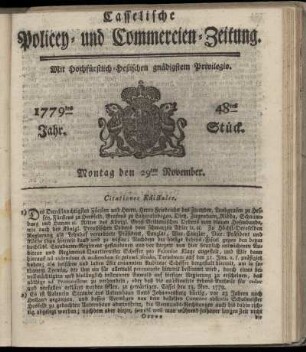 48tes Stueck, Montag den 29ten November. 1779