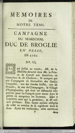 Campagne Du Marechal Duc De Broglie En Hesse. En 1760. No. VI.