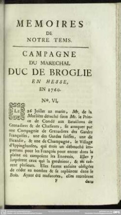 Campagne Du Marechal Duc De Broglie En Hesse. En 1760. No. VI.