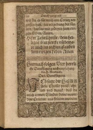 Hiernach folgen Vier herrliche Dancksagung nach empfahung der H. Abendmals.