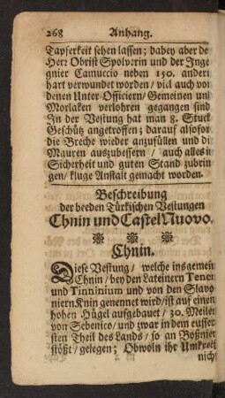 Beschreibung der beeden Türkischen Vestungen Chnin und Castel Nuovo