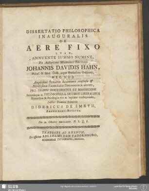 Dissertatio Philosophica Inauguralis De Aëre Fixo