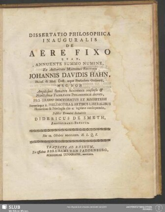 Dissertatio Philosophica Inauguralis De Aëre Fixo