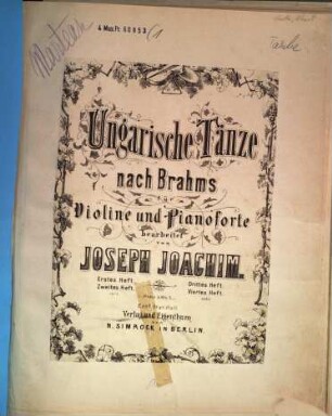Ungarische Tänze. 1. [Nr. 1 - 5]. - [1871]. - 23 S. + 1 St. - Pl.-Nr. 7160