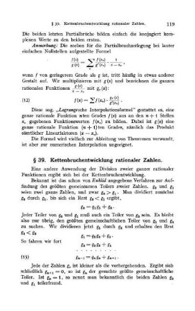 § 39. Kettenbruchentwicklung rationaler Zahlen.