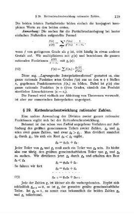 § 39. Kettenbruchentwicklung rationaler Zahlen.