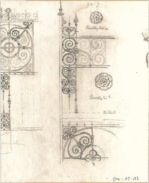 Gmelin, Leopold; Sammlung Gmelin: Handzeichnungen - Folio 6 - Türfüllungen (Teilansichten, Details)