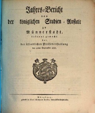 Jahresbericht der Königlich Bayerischen Studienanstalt zu Münnerstadt. 1823, 1823