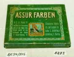 Blechdose für "ASSUR FARBEN 'SATRAP'" mit Inhalt