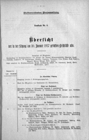 Übersicht der in der Sitzung am 10.Januar 1917 gefaßten Beschlüsse. (3), 10. Januar 1917
