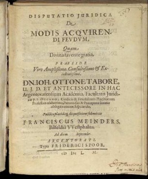 Disputatio Iuridica De Modis Acquirendi Feudum