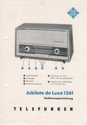 Gebrauchsanleitung für Radio Telefunken Jubilate de Luxe 1361