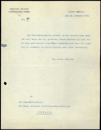 Bericht des zweiten Sekretars an die Zentral-Direktion