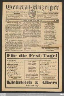 General-Anzeiger für Kemberg, Bad Schmiedeberg und Umgegend, Nr. 43 Kemberg, Mittwoch, den 28. Mai 1924.