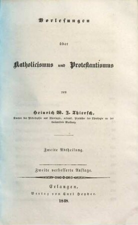Vorlesungen über Katholicismus und Protestantismus, 2