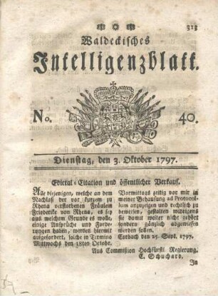 No. 40, Dienstag, den 3. Oktober 1797