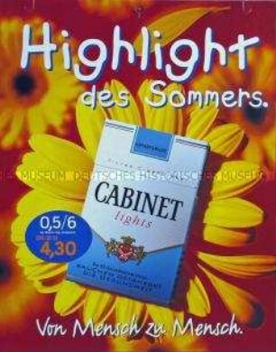 Werbeschild (doppelseitig) für "Cabinet lights"-Zigaretten