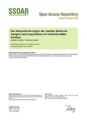 Die Herausforderungen der zweiten Moderne: mergers and acquisitions im interkulturellen Kontext