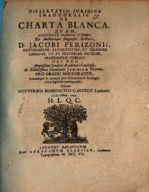 Dissertatio iuridica inauguralis de charta blanca