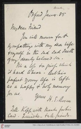 Briefe von Henry E. Roscoe an Robert Wilhelm Bunsen: Brief von Henry E. Roscoe an Robert Wilhelm Bunsen